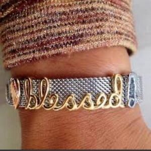 Stella & dot Keep Collective script word “blessed”  charm in rose gold